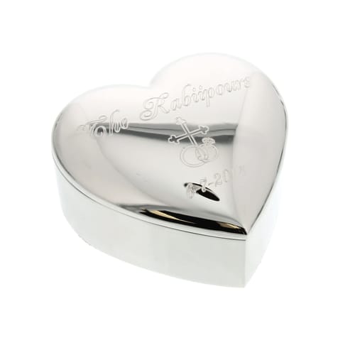 Personalized Silver Heart Wedding Ring Keepsake Box