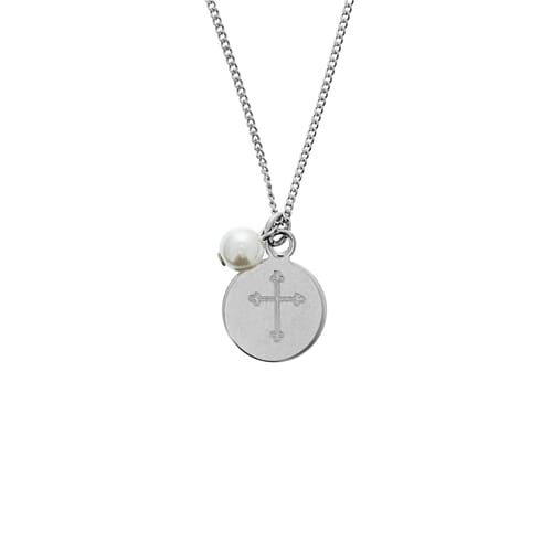 Personalized Cross Pearl and Charm Necklace