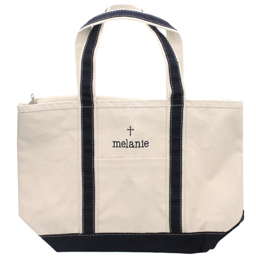 Personalized Canvas Cross Tote Natural &amp; Navy - Medium