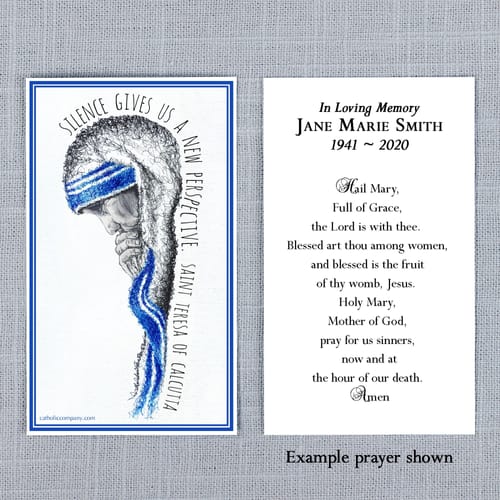 Mother Teresa &quot;Silence&quot; Personalized Prayer Card