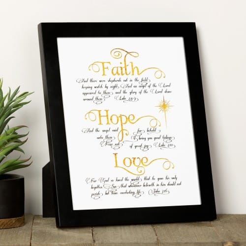 Faith Hope and Love Gold & Black Print