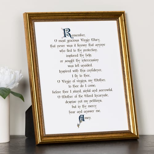 Calligraphy Memorare Framed Prayer