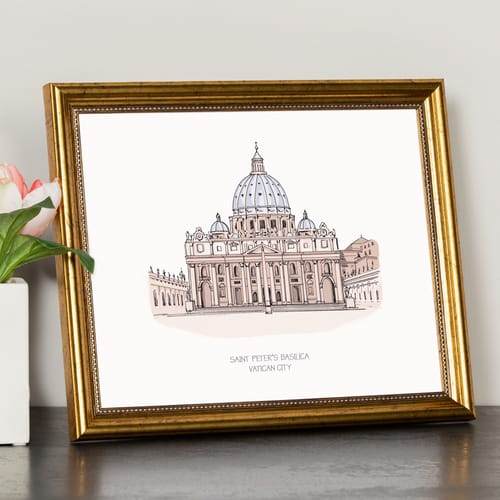 St. Peter's Basilica Ink & Watercolor Framed Prints