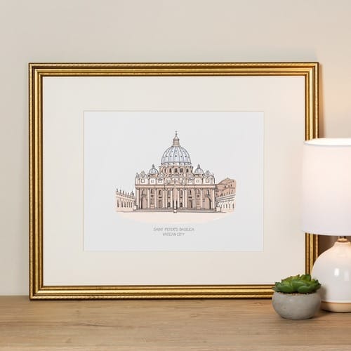 St. Peter's Basilica Ink & Watercolor Large Framed Prints