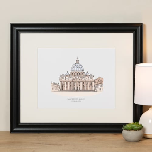 St. Peter's Basilica Ink & Watercolor Large Framed Prints