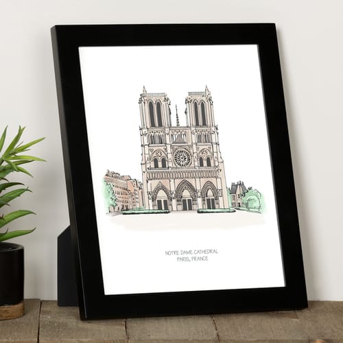 Notre Dame Cathedral Ink & Watercolor Framed Prints