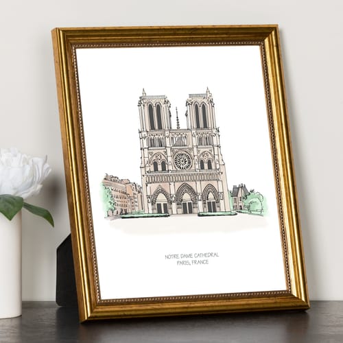 Notre Dame Cathedral Ink & Watercolor Framed Prints