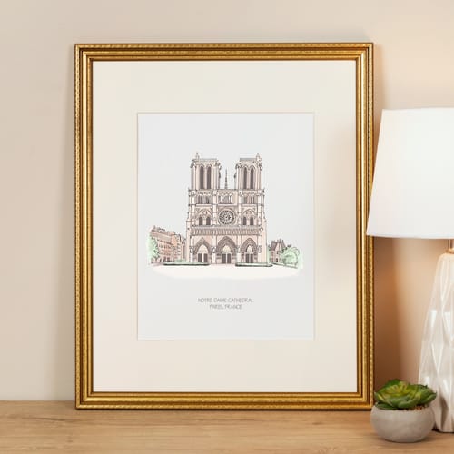 Notre Dame Cathedral Ink & Watercolor Large Framed Print