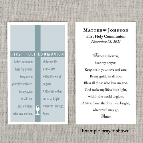 First Communion Cross Personalized Prayer Card