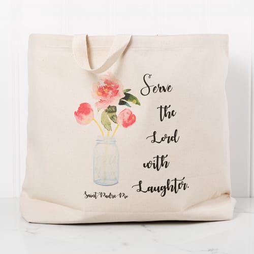 &quot;Laughter&quot; Padre Pio Watercolor Canvas Tote