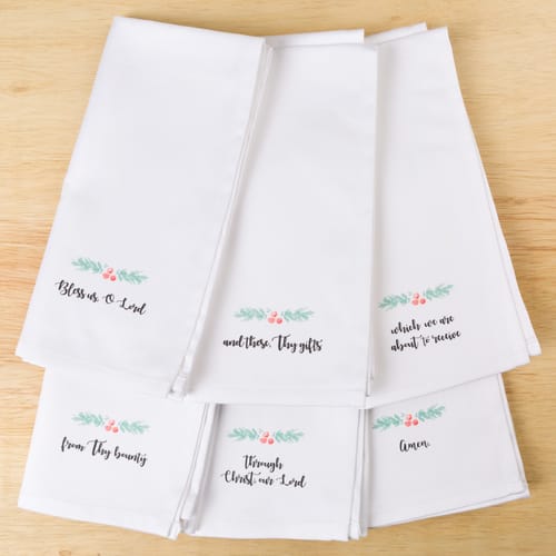 &quot;Bless Us O Lord&quot; Watercolor Christmas Napkins
