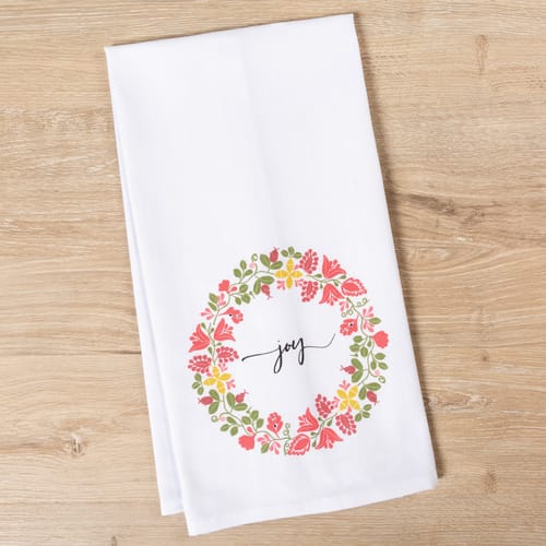 Joy Christmas Wreath Dish Towel