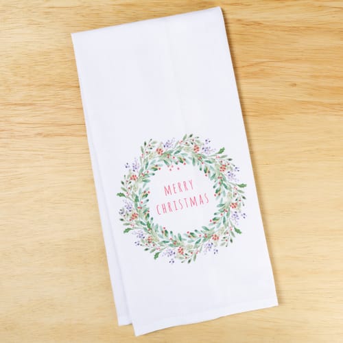 Merry Christmas Wreath Dish Towel