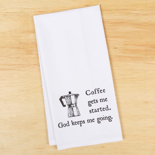 Coffee Gets Me Started Dish Towel