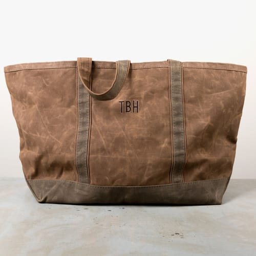 Personalized St. Christopher Waxed Canvas Tote