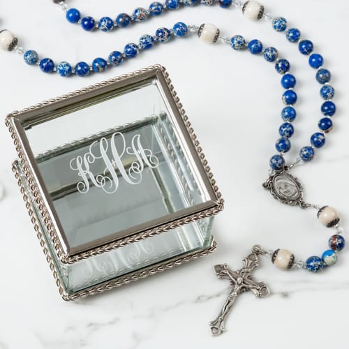 Mother Teresa Rosary with Monogrammed Glass Rosary Box