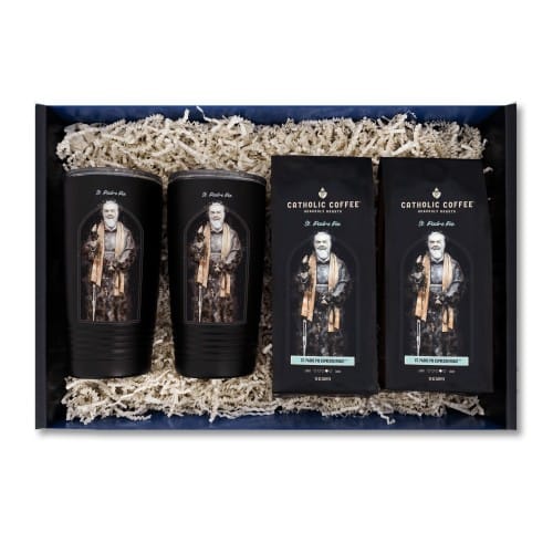 Padre Pio Espresso Roast Coffee and 2 Tumblers Gift Box