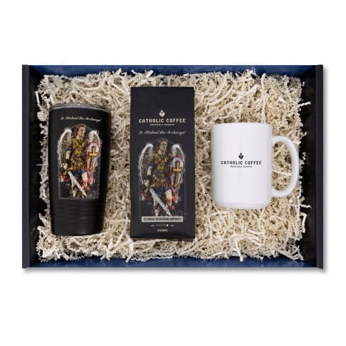 St. Michael Dark Roast Coffee, Tumbler, &amp; Mug Gift Set