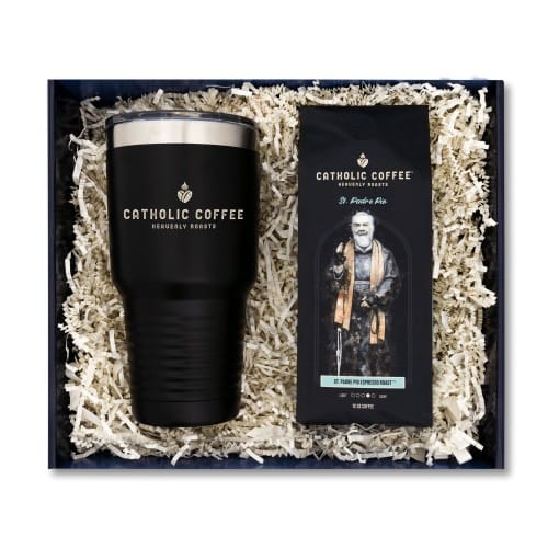 Padre Pio Espresso Roast Coffee and 30oz Logo Tumbler Gift Set