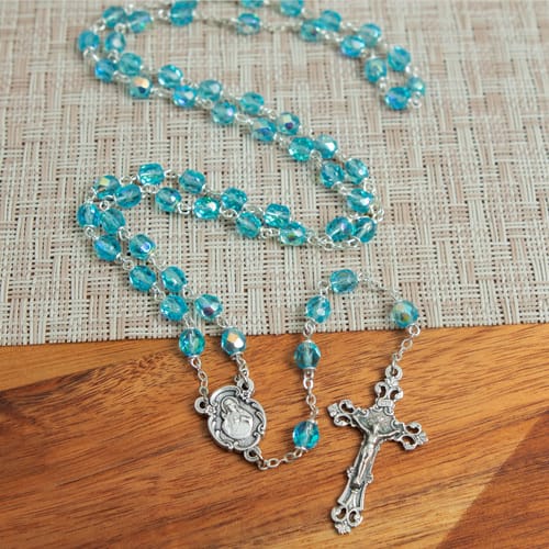 bohemian glass birthstone rosary aqua march 2001113