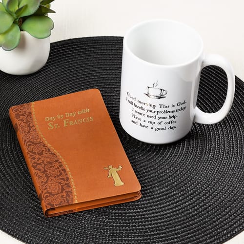Day by Day with St. Francis Book & Good Morning from God White Mug Gift Set