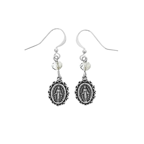 Miraculous Medal Crystal Earrings The Catholic Company Miraculous Medal Crystal Earrings