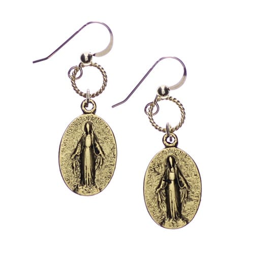 Miraculous Medal Vintage Gold Earrings The Catholic Company Miraculous Medal Vintage Gold Earrings