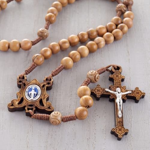 Olive Wood Corded Miraculous Medal Rosary | The Catholic Company