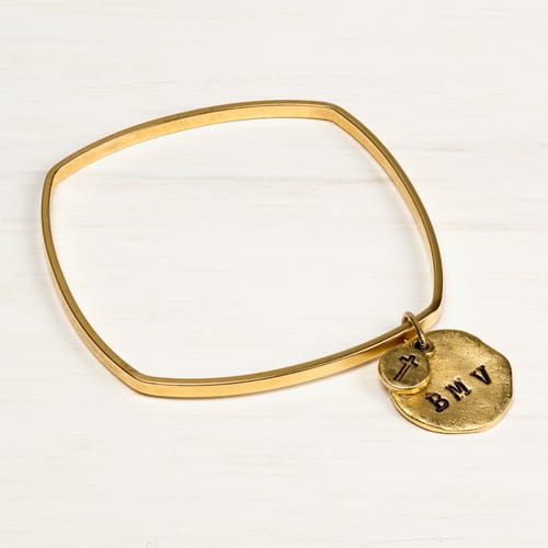 Personalized Square Gold Bangle Bracelet With Cross Charm The Personalized Square Gold Bangle Bracelet With Cross Charm