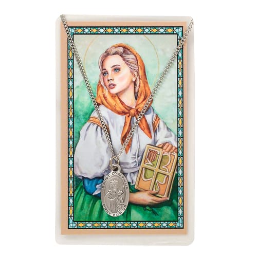 Pewter St. Dymphna Medal and Prayer Card | The Catholic Company