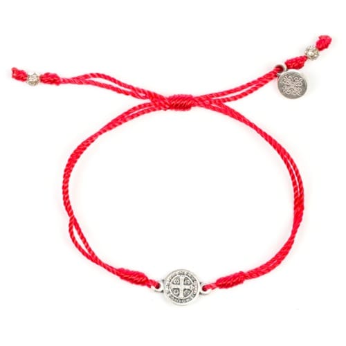 Red Silver St Benedict Corded Bracelet The Catholic Company Red Silver St Benedict Corded Bracelet