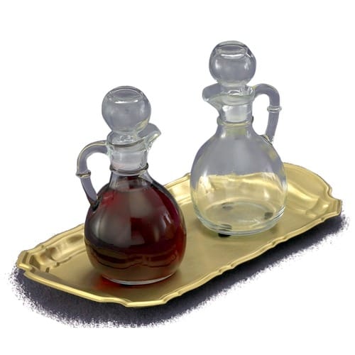 SET 6 oz. Glass Cruet Bottles with Tray for Mass The Catholic Company