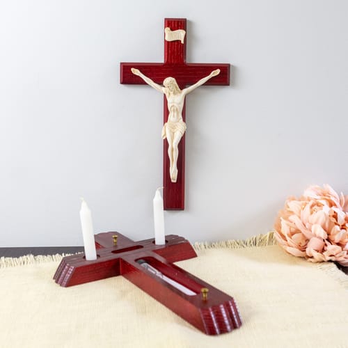 Sick Call Set Crucifix - 12 inch - Cherry | The Catholic Company