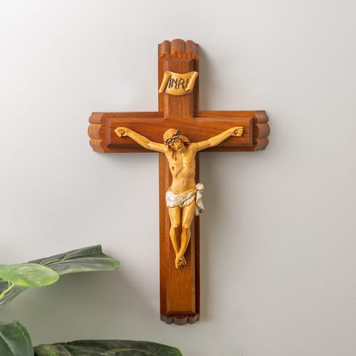 Sick Call Set Crucifix - Walnut/Resin 12 inch | The Catholic Company