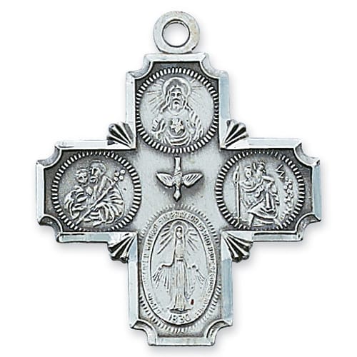 Sterling Silver Four-Way Medal on 24 inch chain | The Catholic Company