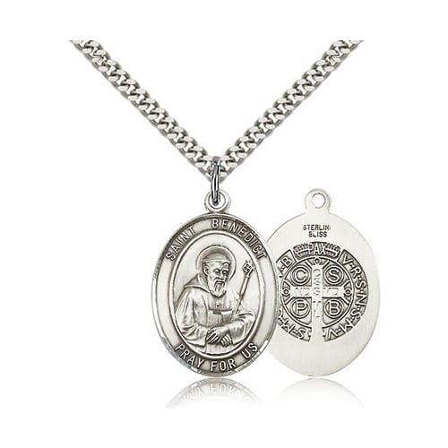 Sterling Silver St. Benedict Pendant w/ chain | The Catholic Company