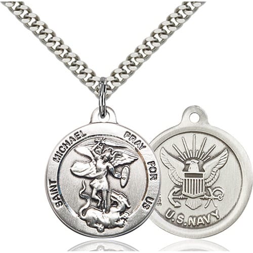 Sterling Silver St. Michael the Archangel Pendant / Navy | The Catholic ...