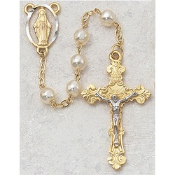 Gold Pewter Pearl Rosary