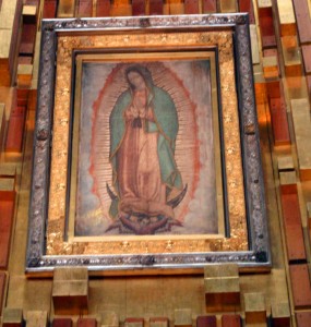 our lady of guadaloupe St. Juan Diego's original tilma as it hangs today in the Basilica of Our Lady of Guadalupe in Mexico City