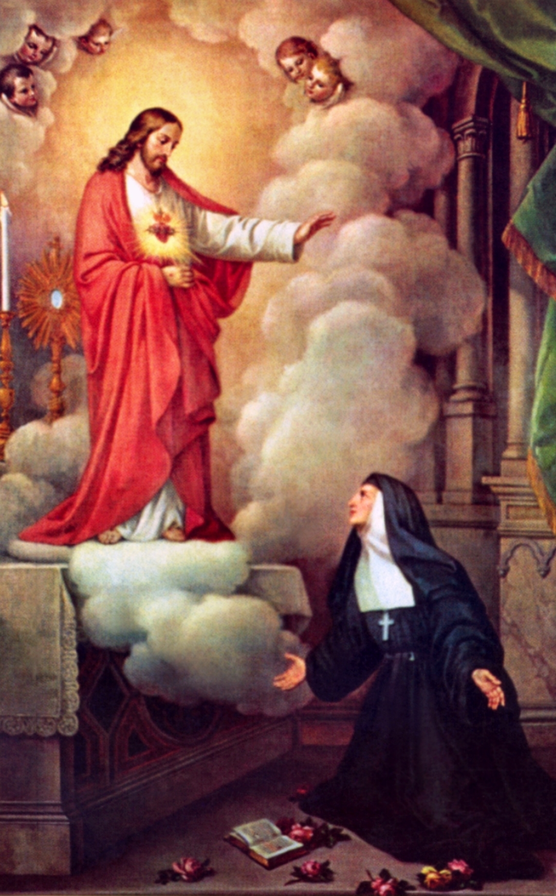 Jesus appears to St. Margaret Mary asking for devotion to his Sacred Heart