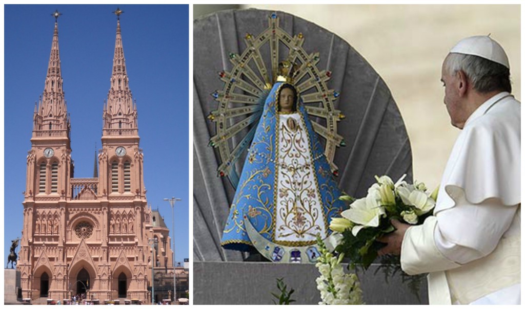 Basilica Nuestra Señora de Luján and Pope Francis with the Patroness of Argentina, located in Luján, province of Buenos Aires .