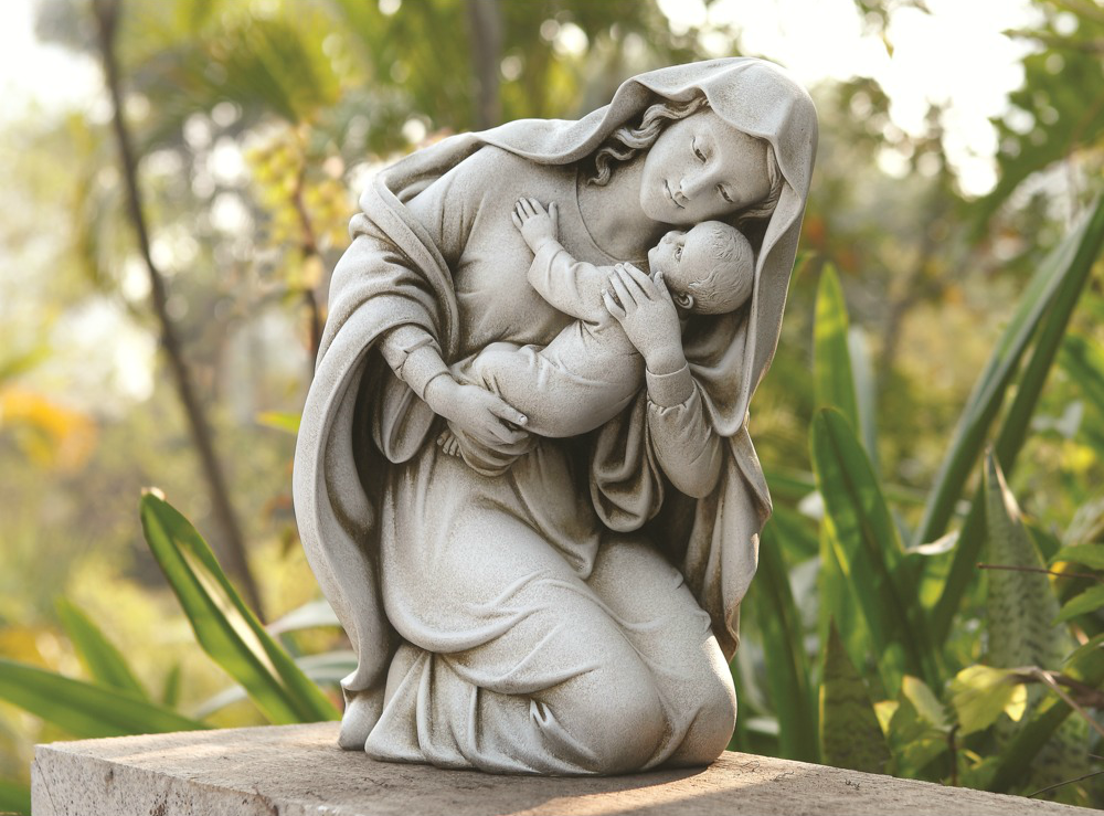 Kneeling Madonna & Child Garden Statue