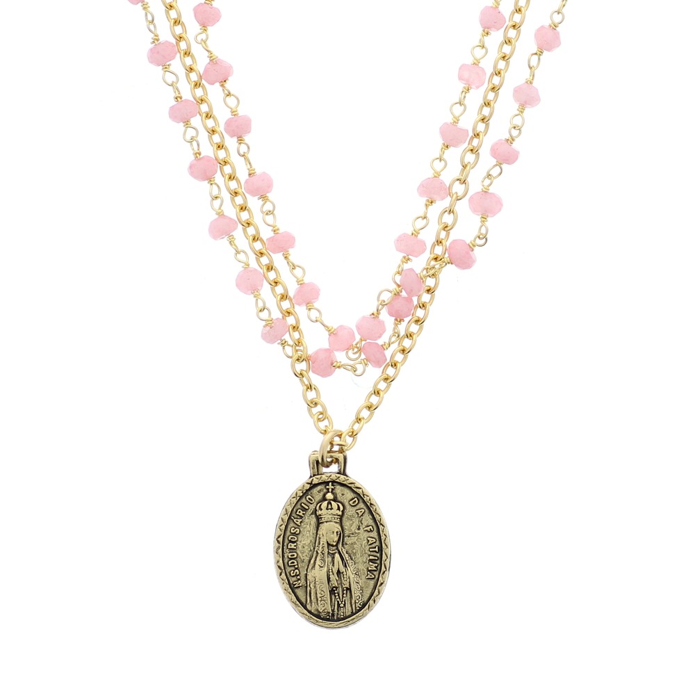 Stunning Pink Opal and Gold Fatima Necklace