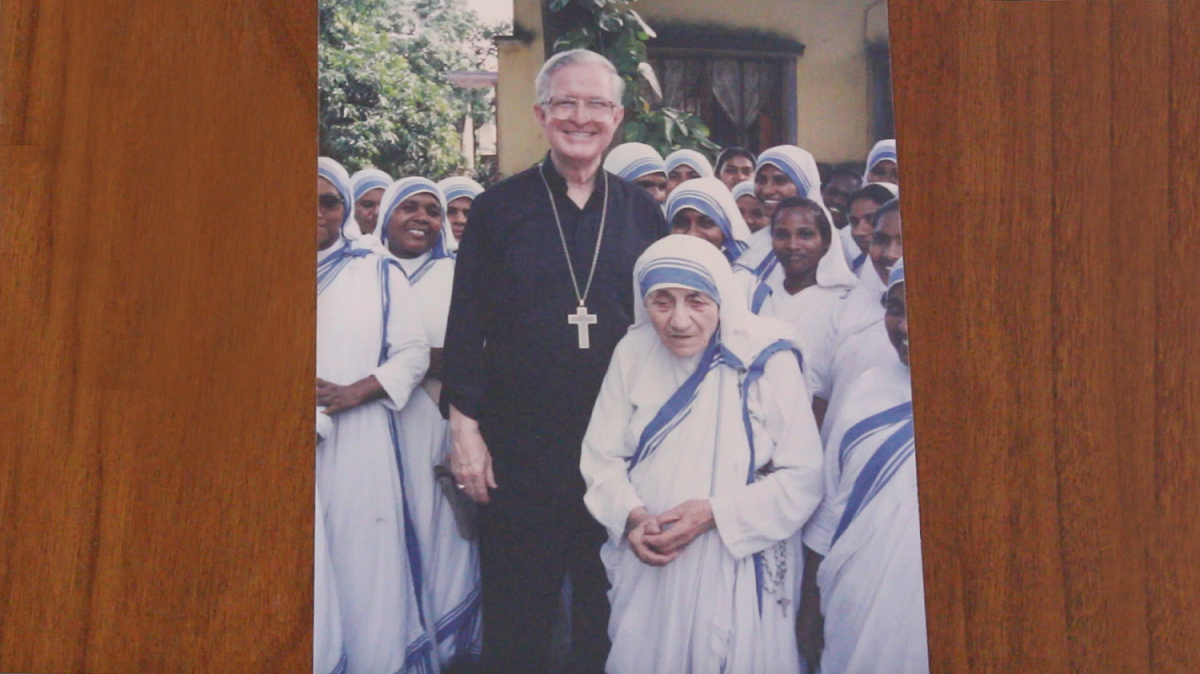 Bishop Curlin with Mother Teresa to give a retreat for her nuns. 