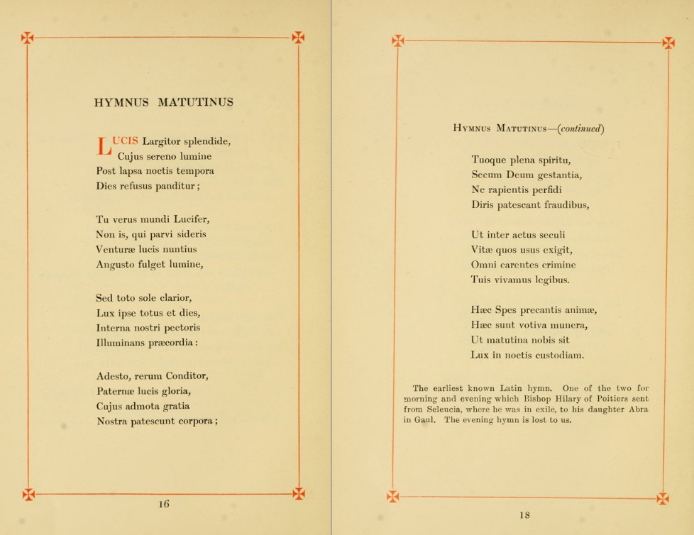 Lucis largitor splendide, earliest know Latin hymn, composed by St. Hilary of Poitiers