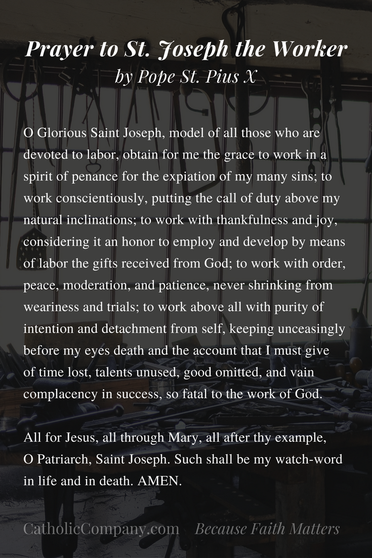 Prayer to Saint Joseph the Worker composed by Pope St. Pius